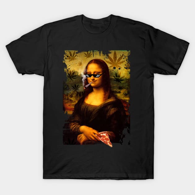 damn feels good to be a gangsta, mona lisa pizza T-Shirt by Nekron